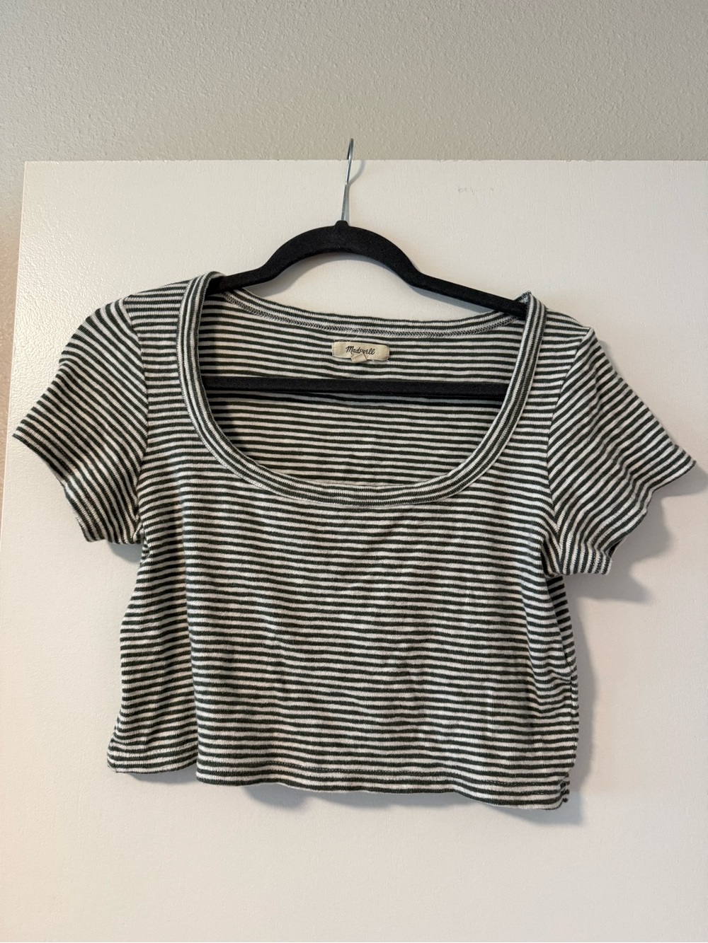 Madewell Black & White Striped Scoop Neck Crop Top